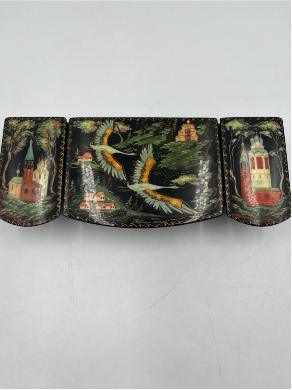 Russian Black Lacquer 3 LIds BEAUTIFUL Trinket Box SEE ALL , NICE COLLECTIBLE